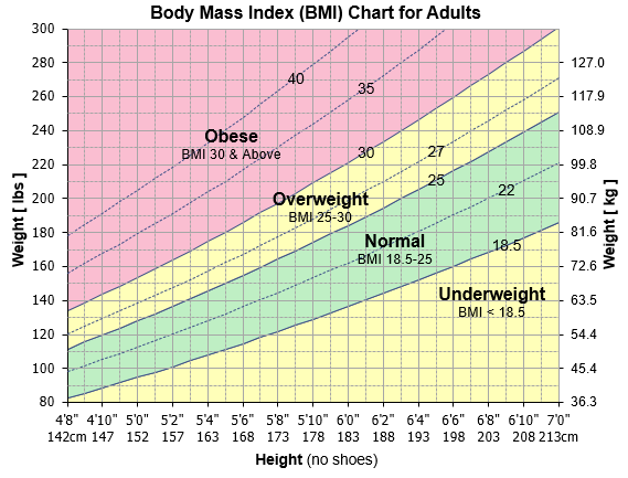 Body mask index chart for adult